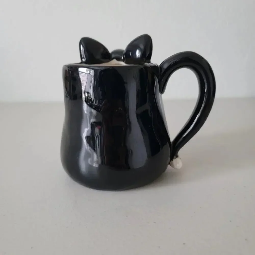 Stylized Cat Ceramic Mug Black Cream Figural Coffee Cup Cat Lover Collectible